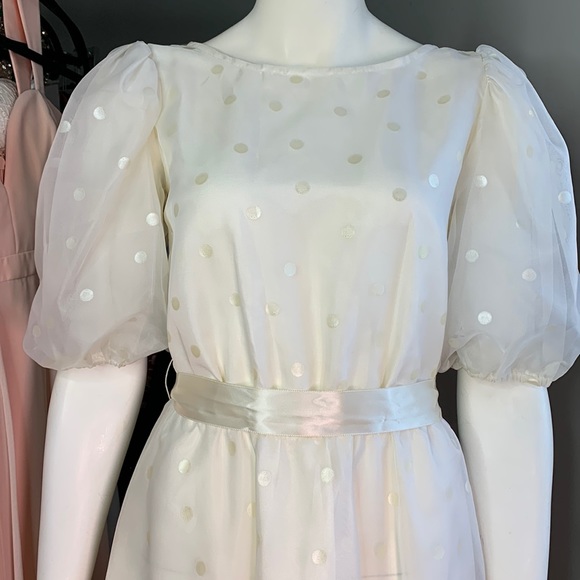 Beautiful Vintage 70s Dress Belted White white dots Wedding - Picture 6 of 14